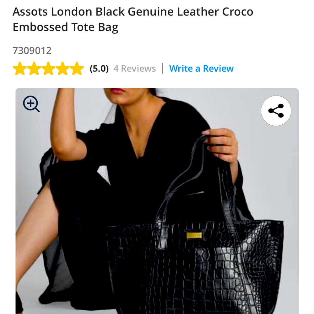 ASCOTTS OF LONDON BLACK EMBOSSED GENUINE LEATHER TOTE BAG NWT